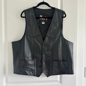 Vintage (50/2XL) 100% Leather Black Moto Biker Vest Motocrcyle Western Grunge 90